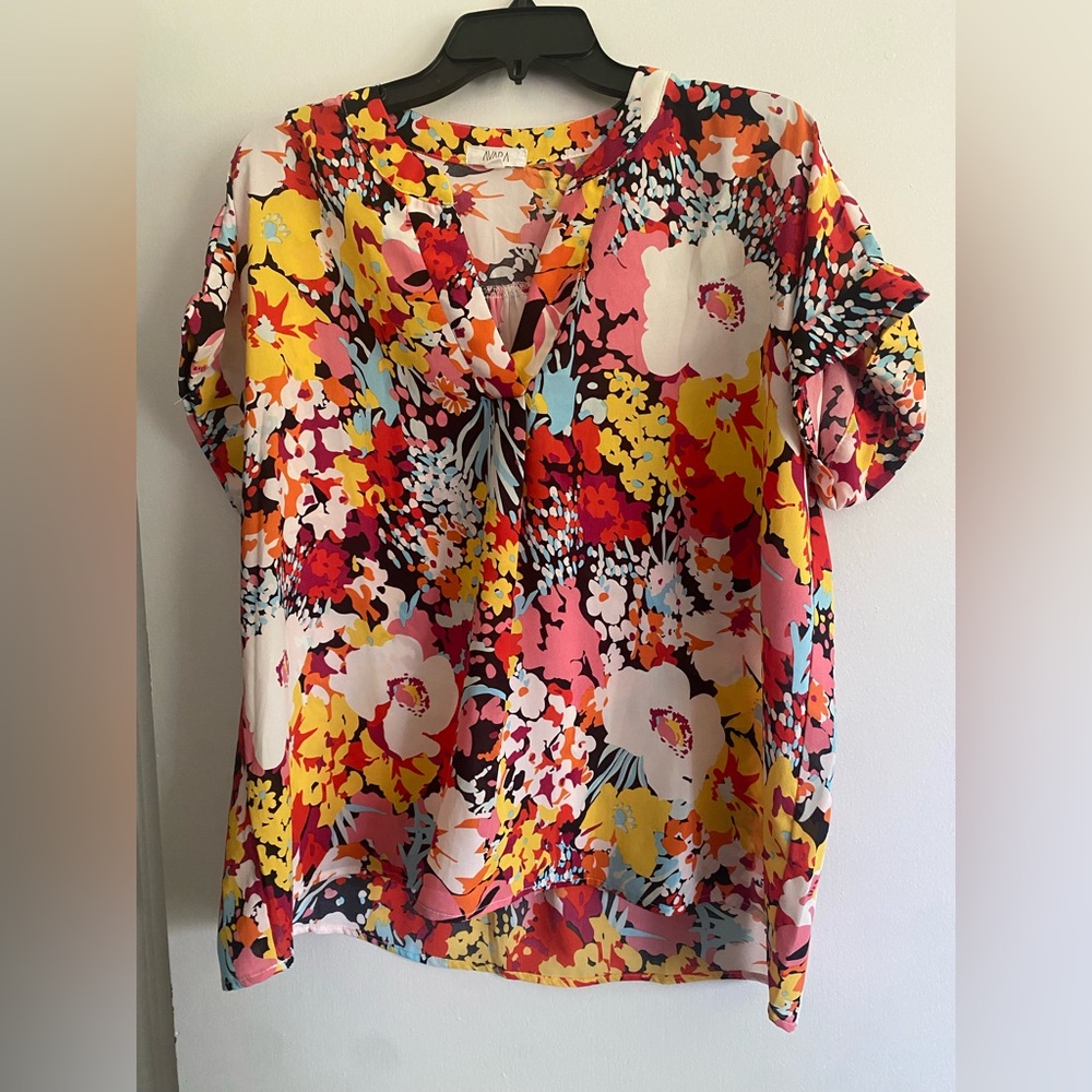 Avara Brilliant Color Floral Blouse- Size L